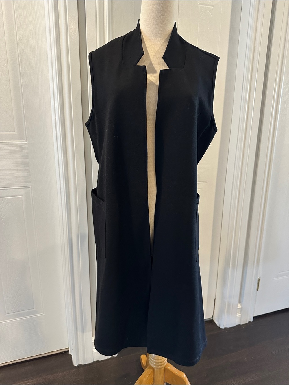 Zoe Sleeveless Long Open Vest  - Black